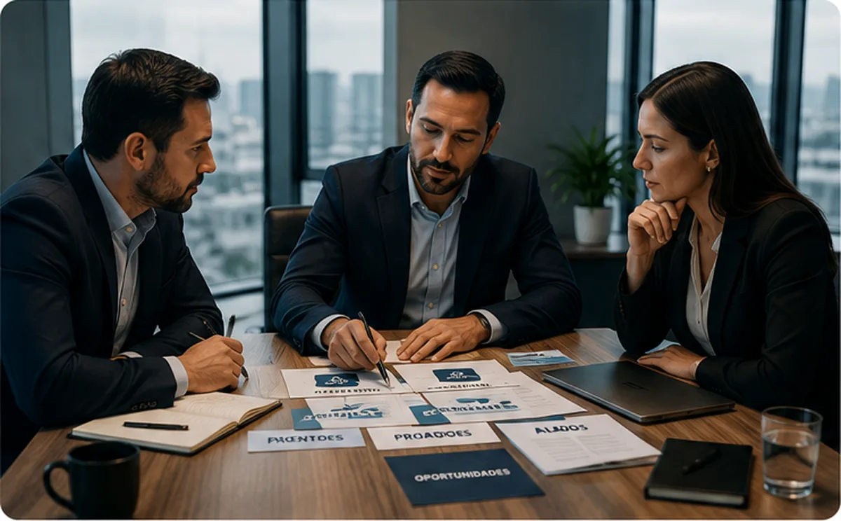 Empresarios revisando información de negocio